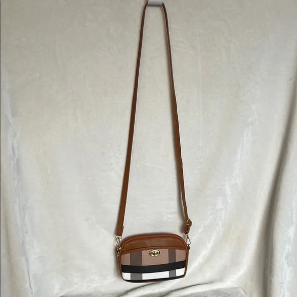 White and Tan Crossbody Bag with Adjustable Strap - Picture 8 of 8